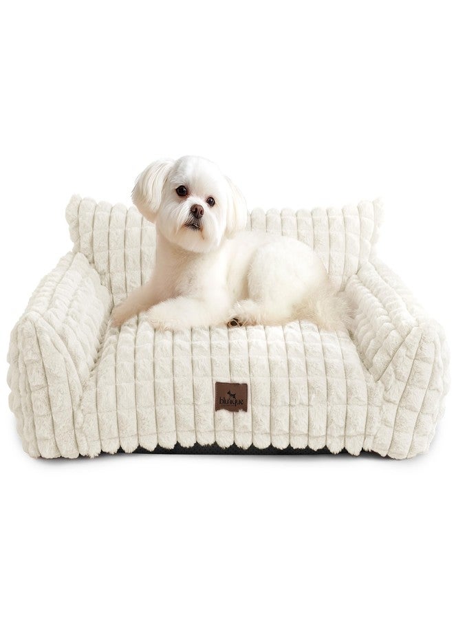 blunique Cute Dog Couch Beds for Small/Medium Dogs/Cats, Washable Faux Rabbit Fur Pet Bed, Supportive Dog Bed with Removable Zipper Cover for Indoor Cats, 30 x 20 x10inch, Off White - Image 1